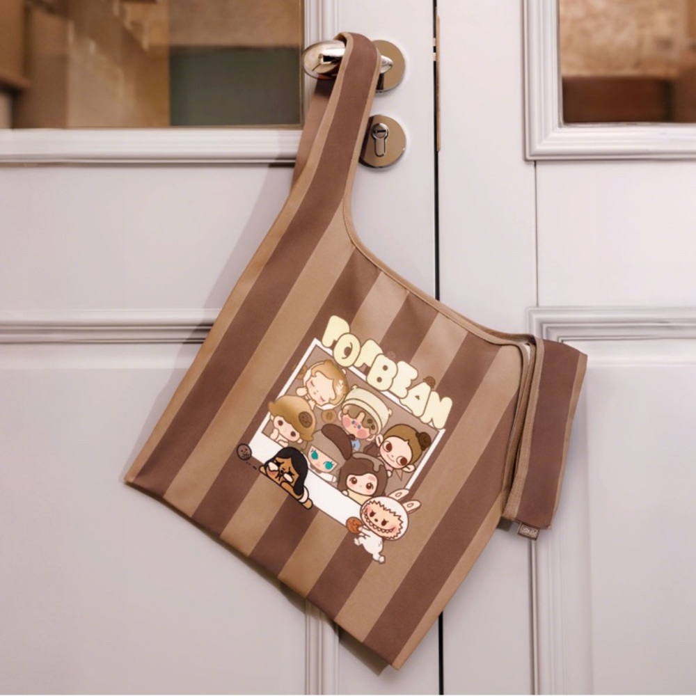 Pop Mart POP BEAN Coffee Factory Series Brown Striped Handbag, Tote Bag